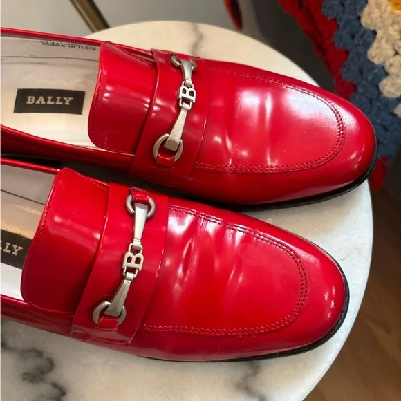 BALLY Red Patent Leather Civitanova Heeled Loafer SZ 39.5 EU US 9  Made In Italy - Picture 8 of 9